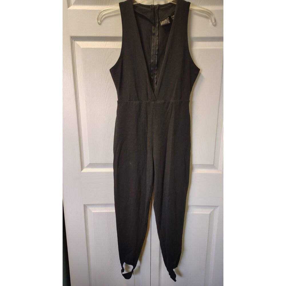 Boutique Europa Small Black Stirrup Jumpsuit Deep V-Neck Sleeveless Zip Back